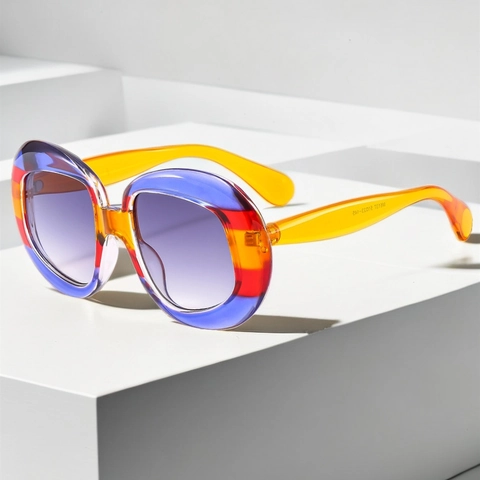Occhiali Da Sole Ovali Alla Moda Montatura Spessa In PC Protezione UV400 Colori A Contrasto Streetwear Per Uomo E Donna