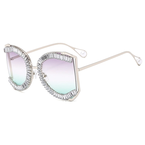 Occhiali Da Sole Quadrati Oversize Metallo Con Strass Protezione UV400 Punte In Perla Artificial Sintetica Lusso Alla Moda Donna
