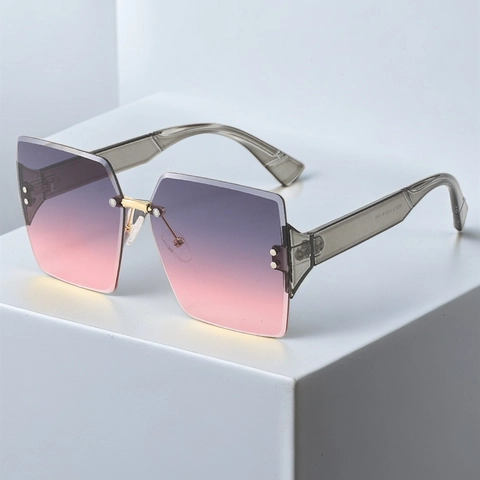 Oversized Square Rimless Sunglasses For Women UV400 Protection Gradient PC Lens Metal Bridge Chic Fashion Eyewear