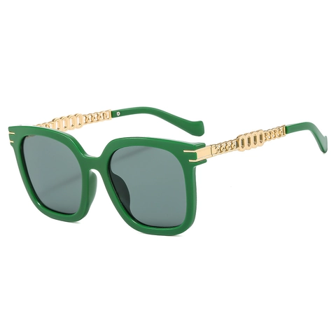 Retro Square Big Frame Sunglasses With Gold Metal Chain Temples UV400 Protection Fashion Luxury Eyewear For Women