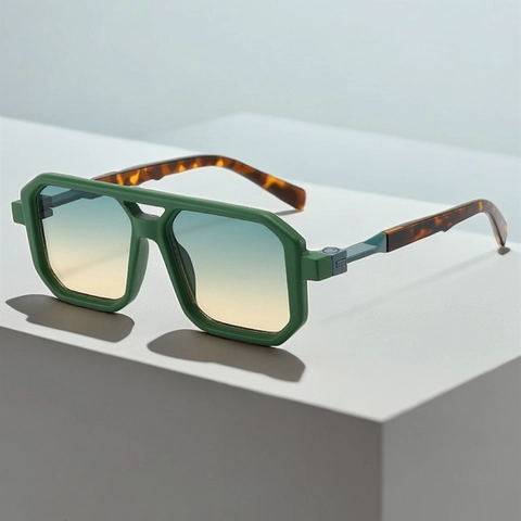 Lunettes De Soleil Carrées Rétro Vintage Double Pont Protection UV400 PC Métal Mode Hommes Femmes