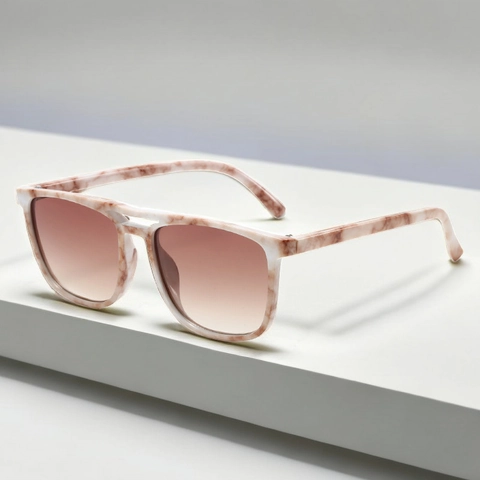 Lunettes De Soleil Carrées Rétro Double Pont Protection UV400 Monture PC Style Aviateur Pour Hommes Femmes