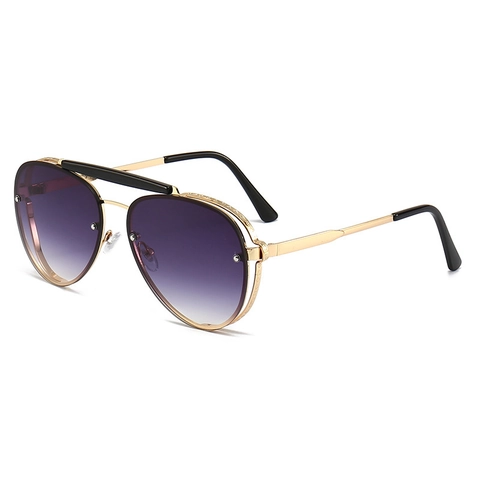 Aviator Sunglasses Metal Square Frame Retro Double Bridge Gradient Lenses UV400 Fashion Eyewear For Men Women