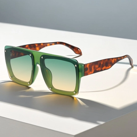 Fashion Square Oversized Sunglasses UV400 PC Frame Rivet Decoration Gradient Lens Retro Eyewear For Women Men