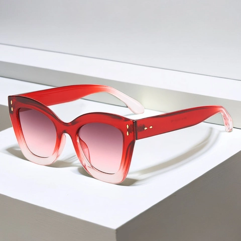 Fashion Large Square Cat Eye Sunglasses Vintage PC Frame UV400 Protection Gradient Lens Golden Rivet Decor Women Men