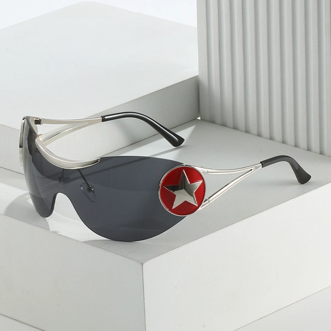 Lunettes De Soleil Enveloppantes Y2K Monture En Métal Décor Étoile Pentagramme Protection UV400 Style Futur Cyberpunk