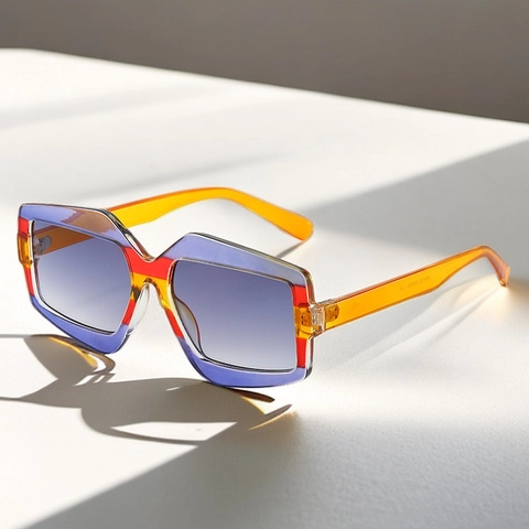 Geometrische Oversized Zonnebril PC Frame UV400 Bescherming Mode Multi Color Splicing Retro Vierkante Brillen Unisex