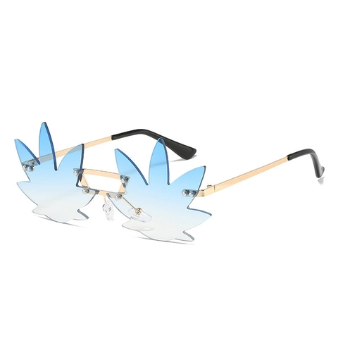 Leaf Shaped Rimless Sunglasses Metal Frame UV400 Gradient Lens For Party Unique Trendy For Men And Women