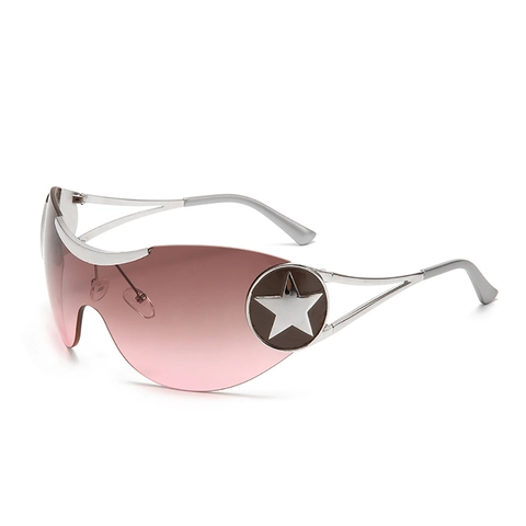 Lunettes De Soleil Enveloppantes Y2K Monture En Métal Décor Étoile Pentagramme Protection UV400 Style Futur Cyberpunk