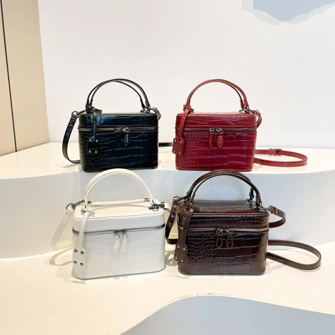 Dames Krokodil Embossed Vierkante Handtas Mode PU Leer Box Crossbodytas Met Dubbele Rits En Verstelbare Riem Voor Casual Dagelijks Reizen
