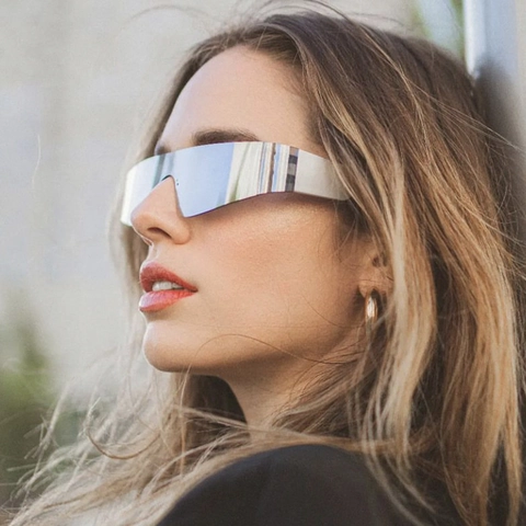 Rimless Shield Sunglasses Y2K Futuristic Wrap Around One Piece PC Lens UV400 Protection Trendy Eyewear For Women Men