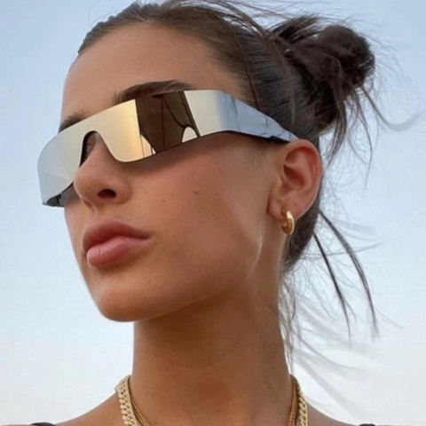 Rimless Shield Sunglasses Y2K Futuristic Wrap Around One Piece PC Lens UV400 Protection Trendy Eyewear For Women Men
