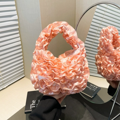 Satin Plissee Handtasche Süße Rüschen Cloud Dumpling Mini Handtasche Beutel Süße Dame Hochzeit Party Mode Tasche