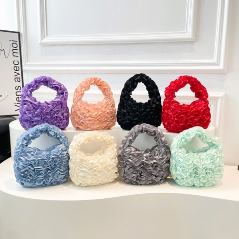 Satin Plissee Handtasche Süße Rüschen Cloud Dumpling Mini Handtasche Beutel Süße Dame Hochzeit Party Mode Tasche