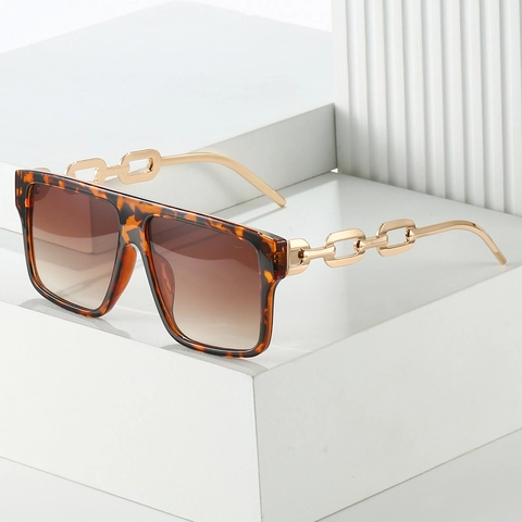 Sunglasses Fashion Square Oversized Metal Chain Temples UV400 Protection Luxury Trendy PC Frame Eyewear For Women