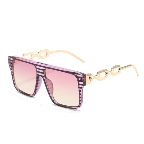 Sunglasses Fashion Square Oversized Metal Chain Temples UV400 Protection Luxury Trendy PC Frame Eyewear For Women