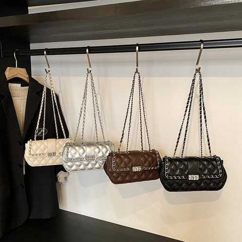 Borsa A Spalla Trapuntata A Rombi Da Donna In Pelle PU Elegante Catena Borsa A Tracolla Patta Piccola Borsa Quadrata Borsa A Mano Chiusura A Girello