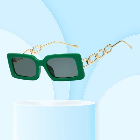 Sunglasses UV400 Protection PC Retro Square Frame With Metal Gold Chain Temple Trendy Vintage Eyewear