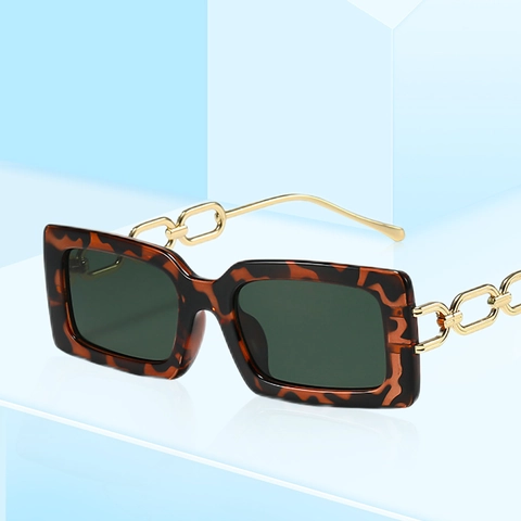 Sunglasses UV400 Protection PC Retro Square Frame With Metal Gold Chain Temple Trendy Vintage Eyewear
