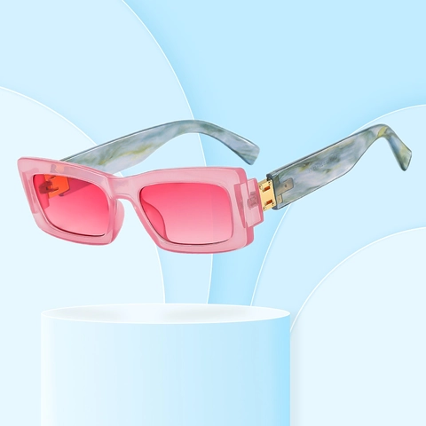 Rectangular Sunglasses UV400 Protection Square Frame Candy Colors Marble Pattern Temples Fashion Eyewear Unisex