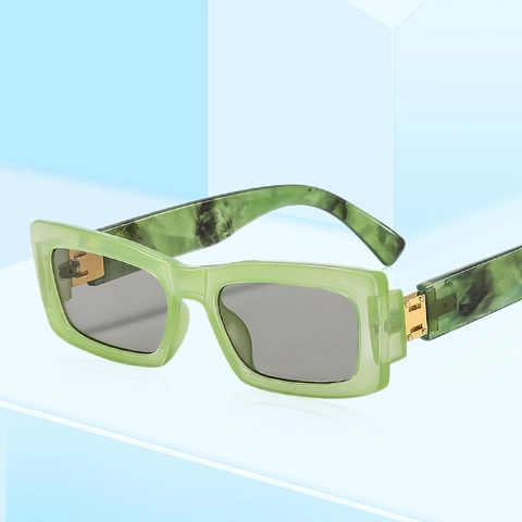 Rectangular Sunglasses UV400 Protection Square Frame Candy Colors Marble Pattern Temples Fashion Eyewear Unisex