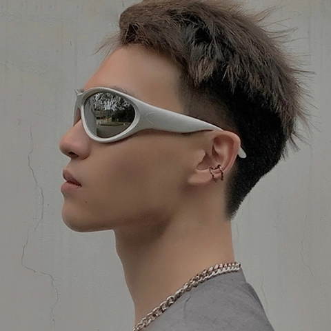 Sport Sonnenbrille Futuristisch Wraparound PC Rahmen AC Linse UV400 Verspiegelt Punk Cyberpunk Brillen Für Outdoor