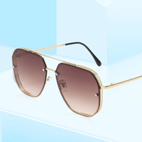 Lunettes De Soleil Pilote Rétro Métal Double Pont Verres Dégradés PC Protection UV400 Mode Pour Hommes Femmes