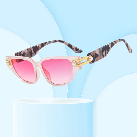 Retro Cat Eye Sunglasses Women Artificial Pearl Decor Hollow Metal Hinge UV400 Protection Square Frame Vintage Fashion Eyewear