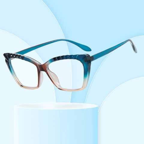 Occhiali Anti Luce Blu Gatto Montatura Geometrica TR90 Retro Trendy Ottico Per Donna Stile Leopardo Sfumato