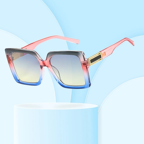 Fashion Oversized Square Sunglasses UV400 Protection PC Frame With Gold Metal Decoration Retro Gradient Color Eyewear