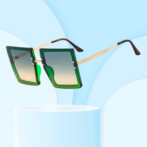 Oversized Square Sunglasses Fashion UV400 Gradient PC Lens Metal Temples Trendy Eyewear For Men Women