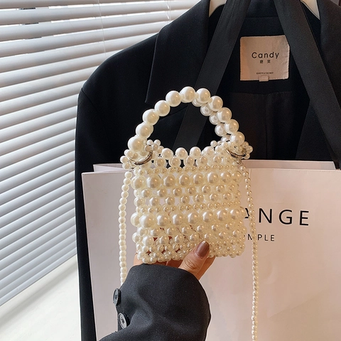 Handgefertigte Handtasche Aus Künstlichen Künstliche Perlen Mini Quadratische Umhängetasche Elegante Abendtasche Für Hochzeiten Damen