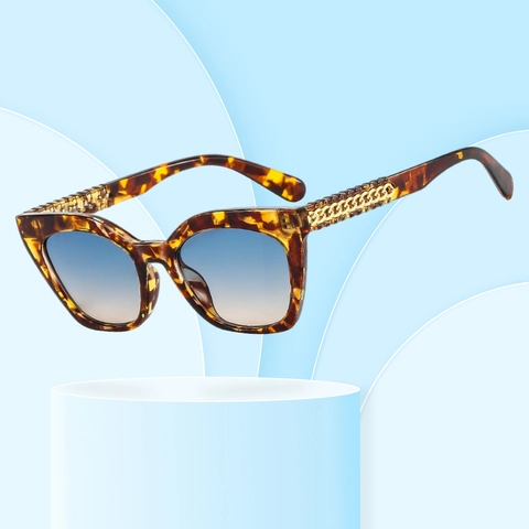 Gafas De Sol Cat Eye Montura PC Patilla Cadena Metálica Protección UV400 Lentes Degradadas Vintage Lujo Moda