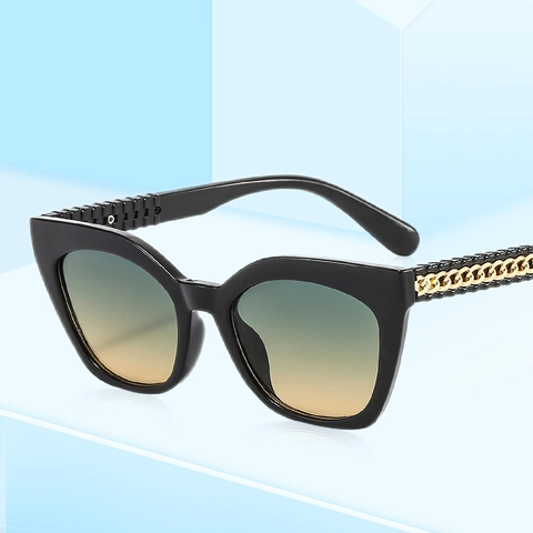 Gafas De Sol Cat Eye Montura PC Patilla Cadena Metálica Protección UV400 Lentes Degradadas Vintage Lujo Moda