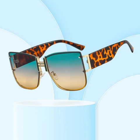Fashion Oversized Square Sunglasses Metal PC Frame H Shape Bridge Vintage Gradient Lenses UV400 Eyewear