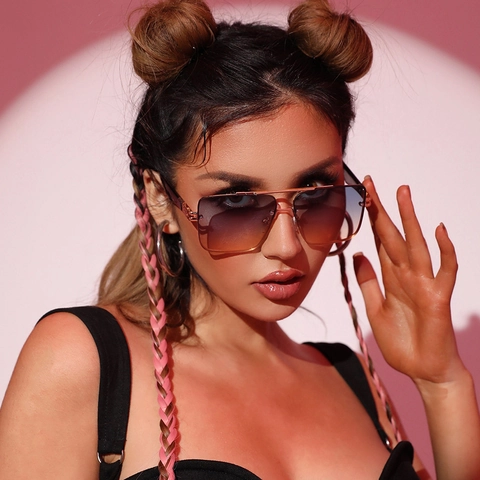 Oversized Square Sunglasses For Women Men Metal Frame Double Bridge UV400 Protection Gradient Lens Vintage Pilot Style