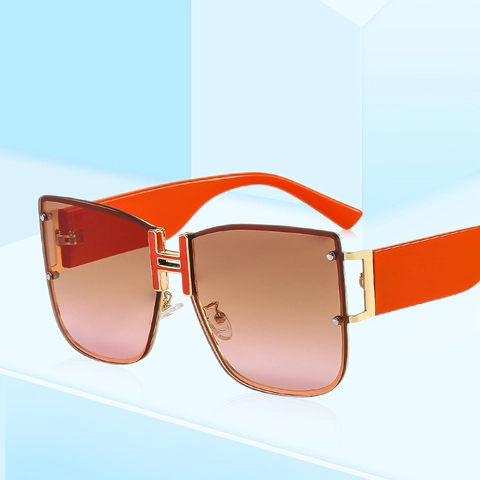 Fashion Oversized Square Sunglasses Metal PC Frame H Shape Bridge Vintage Gradient Lenses UV400 Eyewear