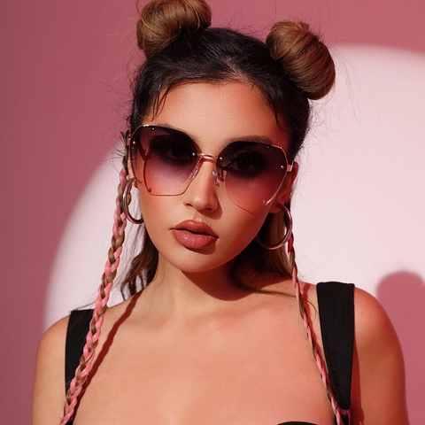 Fashion Rimless Square Sunglasses Gradient PC Lenses Metal Frame UV400 Hollow Decoration For Women Men
