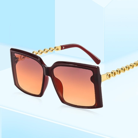 Fashion Square Sunglasses UV400 Protection PC Metal Chain Temple Oversized Trendy Eyewear For Women Travel Party