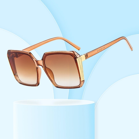 Retro Square Sunglasses Large Frame UV400 Protection Gradient Lens Metal Decor Trendy Eyewear For Outdoor Travel