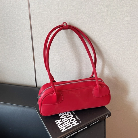 Bolso de Axila de Cuero PU Retro para Mujer Color Sólido Gran Capacidad Bolso de Hombro Con Cremallera Bolso Brillante