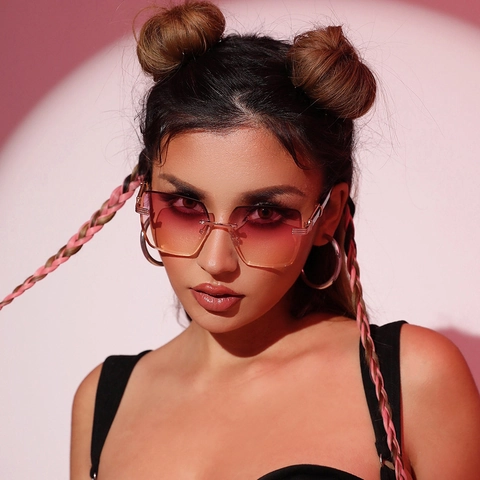 Rimless Square Sunglasses Oversized Gradient Lens Metal Frame UV400 Protection Fashion Retro Trendy Eyewear For Women