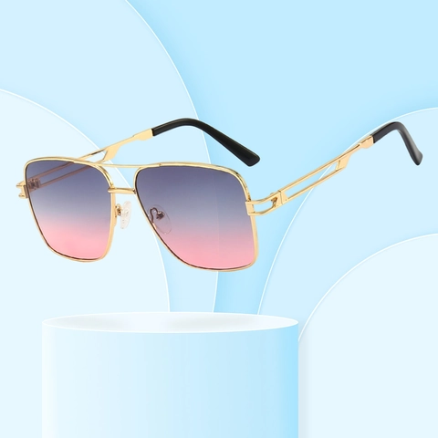 Square Pilot Sunglasses Metal Frame PC Lens UV400 Protection Double Bridge Trendy Eyewear Unisex