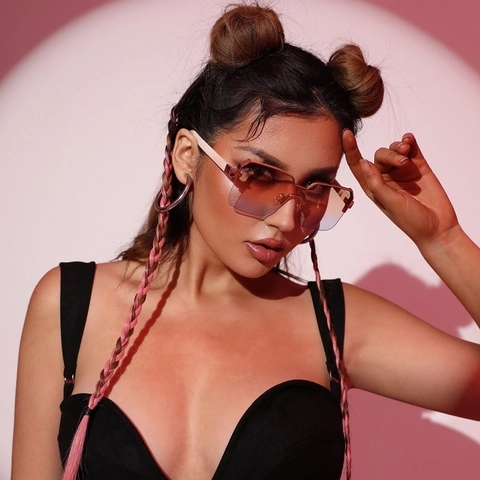 Fashion Sunglasses Square Polygon Rimless Metal PC Frame UV400 Protection Gradient Lens Travel Party Style For Unisex