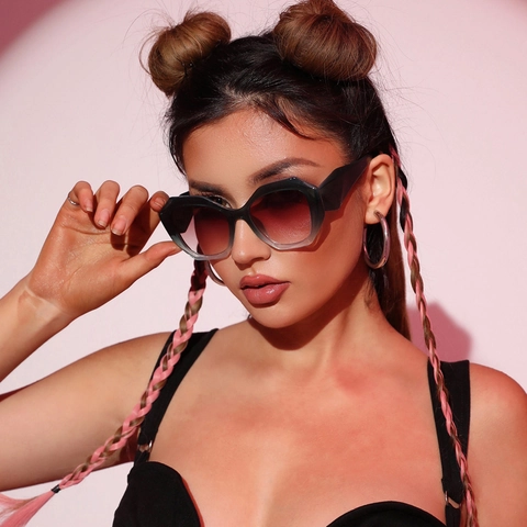 Gafas De Sol Geométricas Retro Poligonales Mujeres Hombres Material PC Lentes Degradadas UV400 Moda Y2K