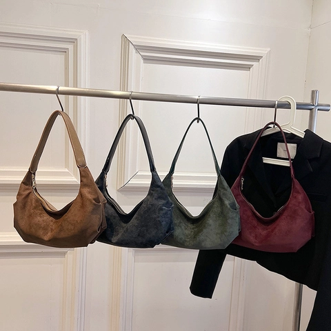 Vintage PU Künstliches Wildleder Hobo Schultertasche Für Damen Urban Minimalistisch Crescent Achseltasche Mattierte Textur Tote