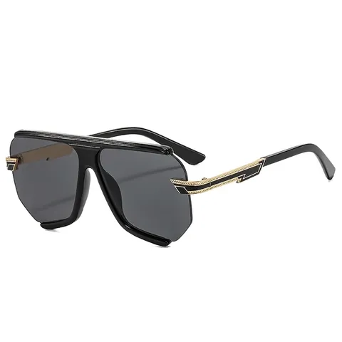 Gafas De Sol Cuadradas Grandes Protección UV400 PC Metal Patilla Rayo Geométrico Vintage Hip Hop Gafas Unisex