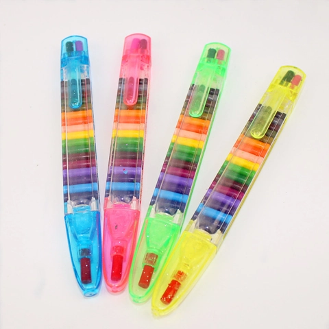 Stackable Multi Color Crayons Colorful Plastic Shell Building Block Painting Drawing Pen For Kids Students Novelty Stationery