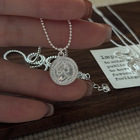 Collier En Argent Sterling 925 Avec Pendentif Pièce Portrait Reine Elizabeth II Style Rétro Vintage Chaîne À Boules Femmes