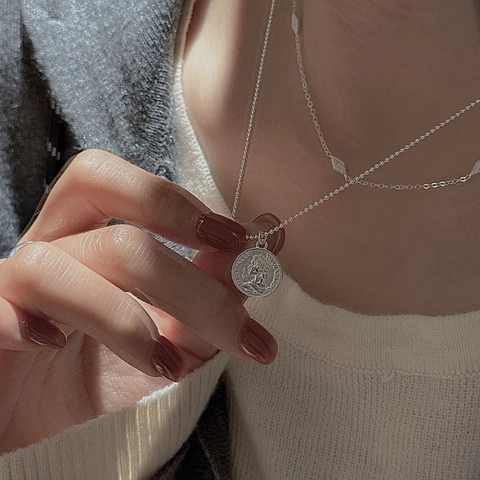 Collier En Argent Sterling 925 Avec Pendentif Pièce Portrait Reine Elizabeth II Style Rétro Vintage Chaîne À Boules Femmes